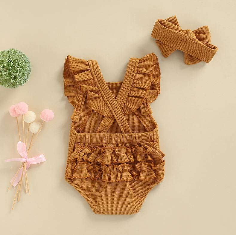 Vintage Ruffle Rainbow Romper with Matching Bow