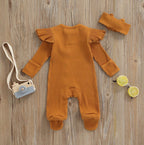 Solid Ribbed Footie Onesie with Bow