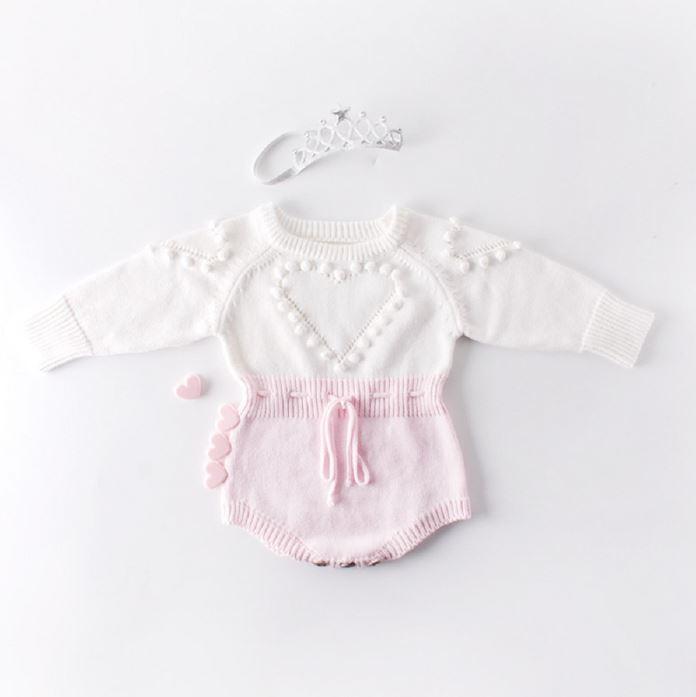 Long Sleeve Heart Knitted Romper