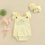 Vintage Ruffle Rainbow Romper with Matching Bow