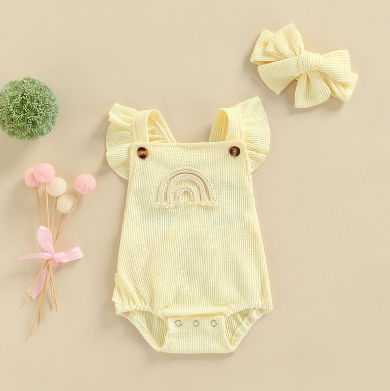 Vintage Ruffle Rainbow Romper with Matching Bow