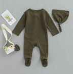 Button Baby Solid Footie Onesie with Hat