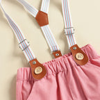 Gentleman Bow Tie Romper with Overalls Shorts