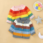 Color Striped Buttoned Cardigan (4 Colors)