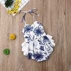 Blue Flower Ruffle Romper