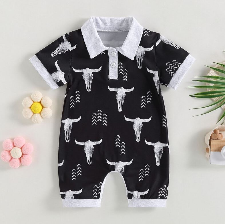 Western Boy Collared Romper