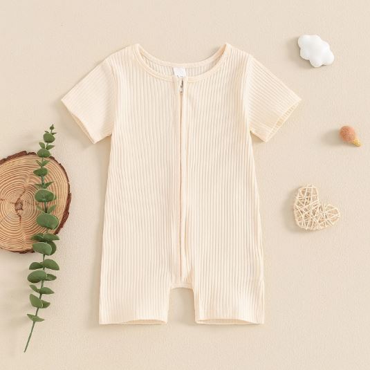 Solid Ribbed Zipper Onesie