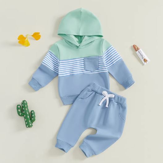 Striped Color Patch Hoodie Outfit