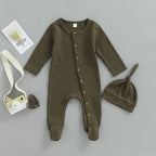 Button Baby Solid Footie Onesie with Hat