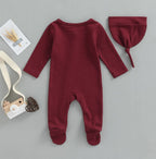 Button Baby Solid Footie Onesie with Hat