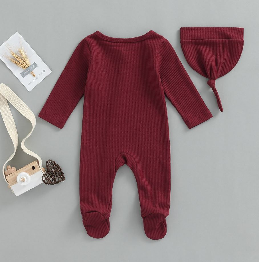 Button Baby Solid Footie Onesie with Hat