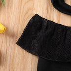 Off Shoulder Lace Onesie with Bow