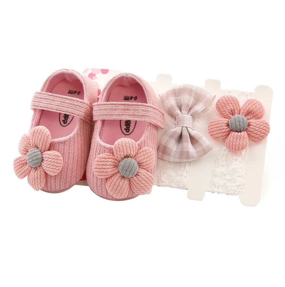 Flower Shoes & Bow Headband Set (6 Colors)