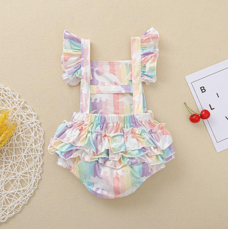 Rainbow Striped Dinosaur Romper