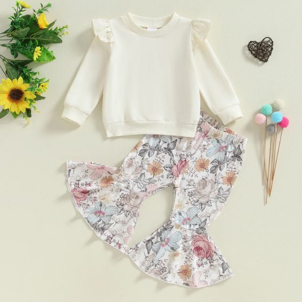 Ruffled Patterned Bell Bottoms Outfit