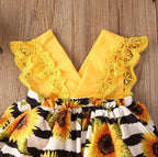 Striped Sunflower Romper Dress with Headband