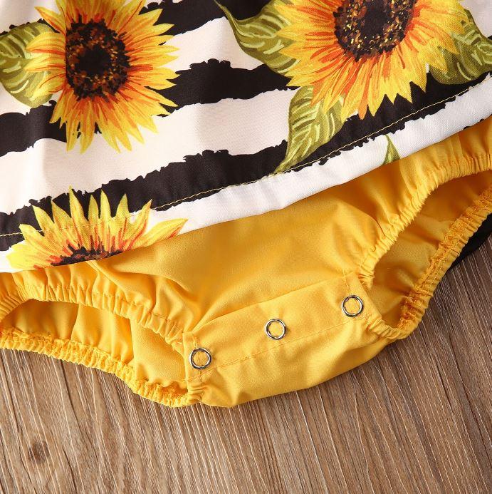 Striped Sunflower Romper Dress with Headband