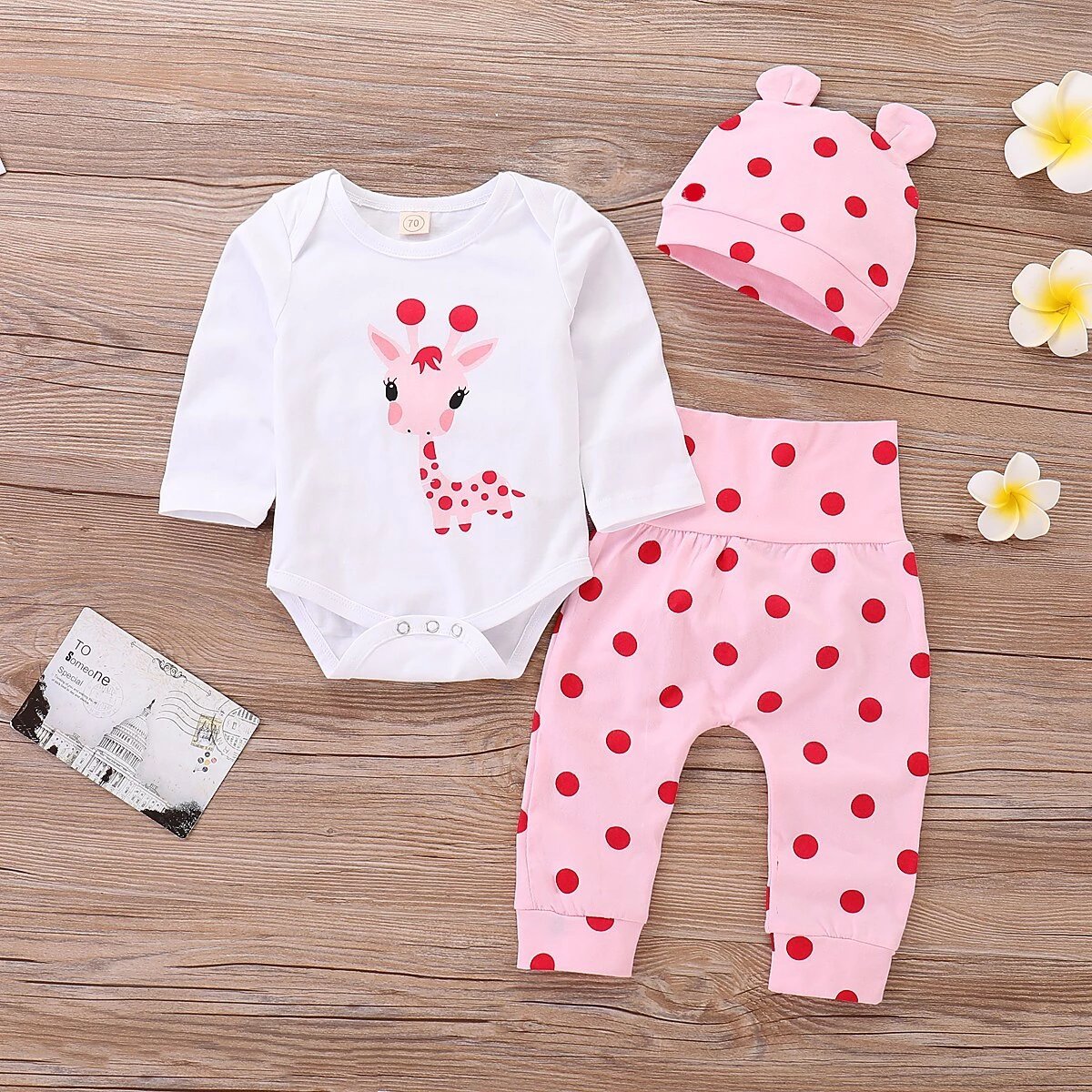 Baby Girl Pink Polka Dot Giraffe Outfit
