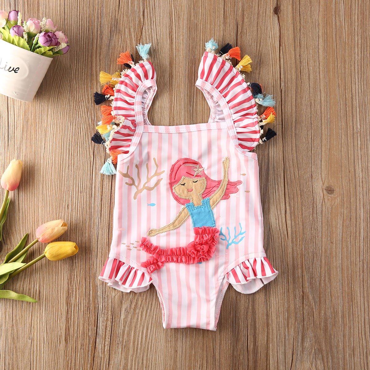 Striped Tassel Mermaid Swimsuit