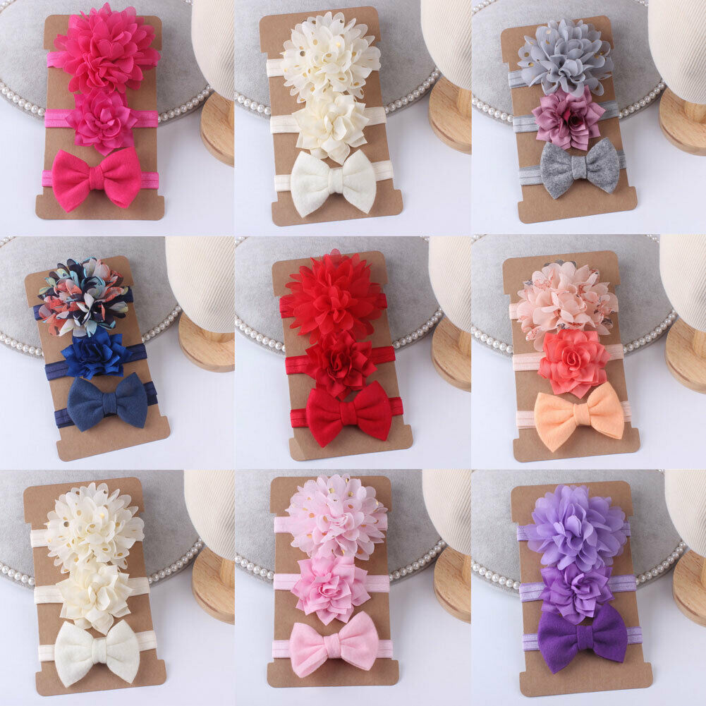 3 Pack Floral Bow Headbands
