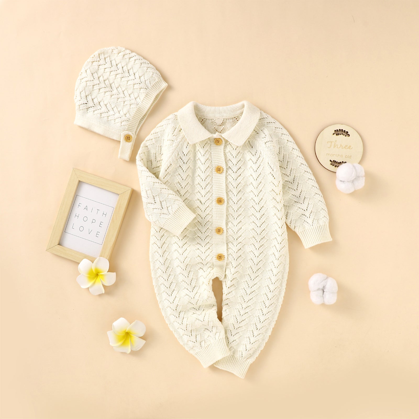 Knitted Romper with Bonnet