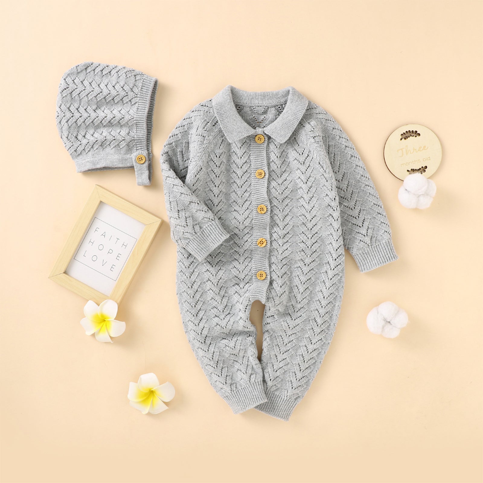Knitted Romper with Bonnet