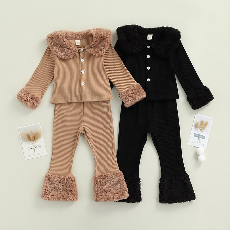 Solid Fur Trimmed Ribbed Set