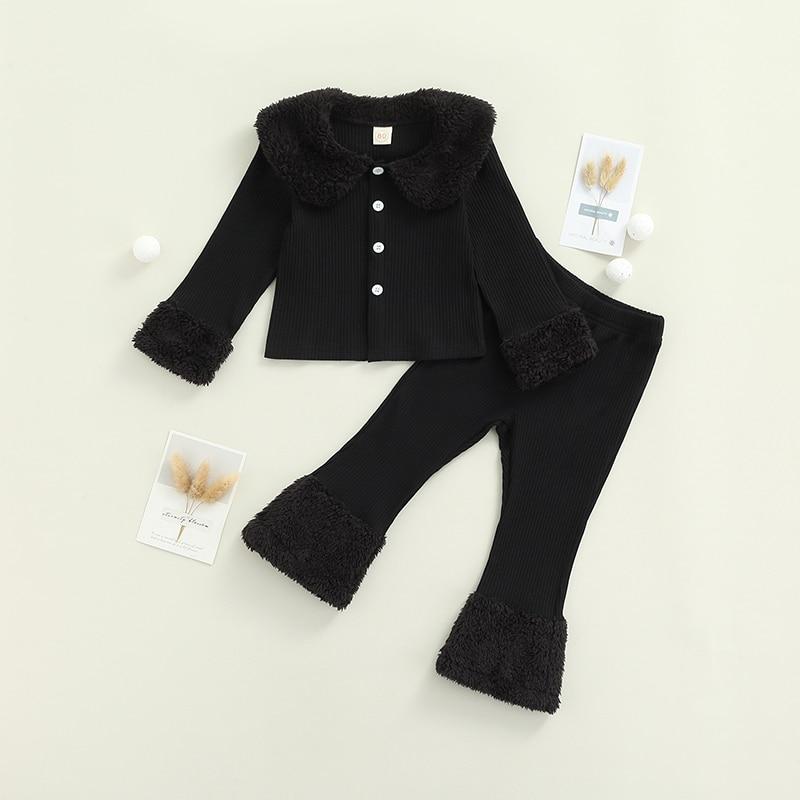 Solid Fur Trimmed Ribbed Set