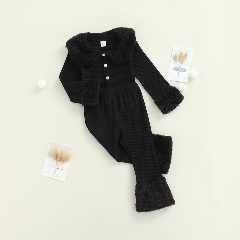 Solid Fur Trimmed Ribbed Set