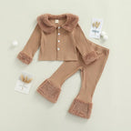 Solid Fur Trimmed Ribbed Set