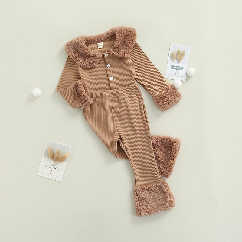 Solid Fur Trimmed Ribbed Set