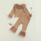 Solid Fur Trimmed Ribbed Set
