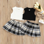 Ribbed Tank Top with Plaid Skirt