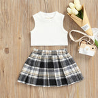 Ribbed Tank Top with Plaid Skirt