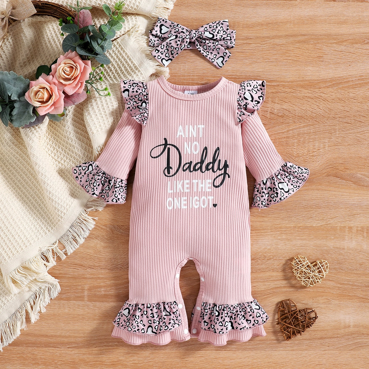 Ain't No Daddy Like the One I Got Leopard Trim Romper