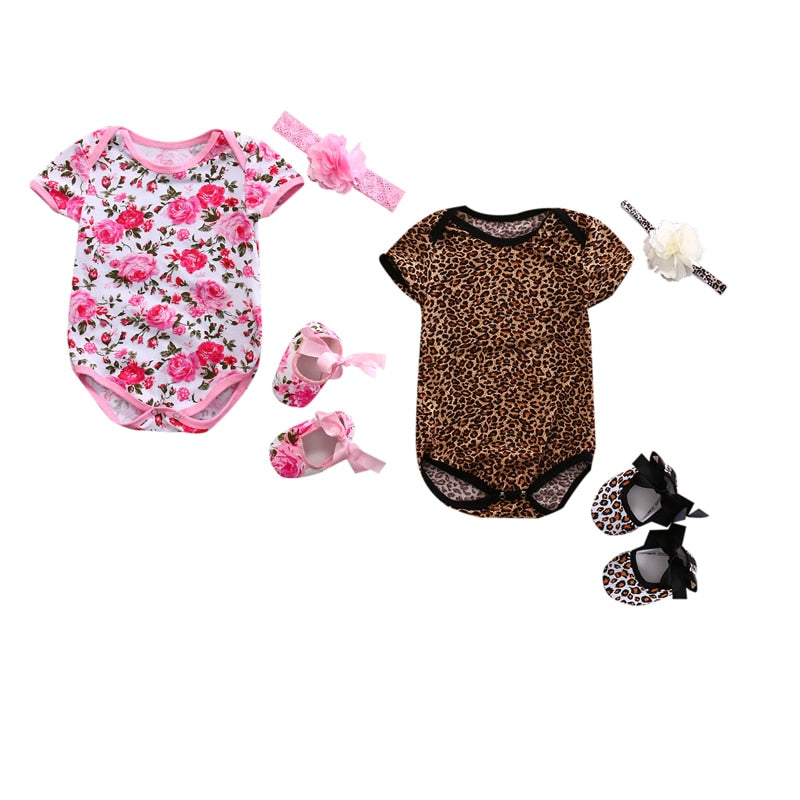 Floral Leopard Onesie with Shoes & Headband