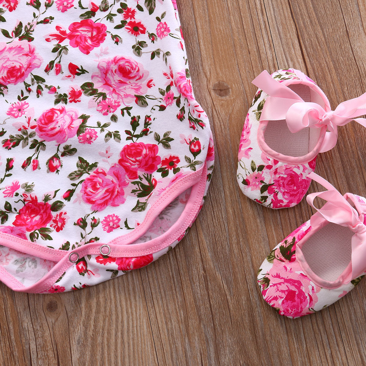 Floral Leopard Onesie with Shoes & Headband