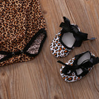 Floral Leopard Onesie with Shoes & Headband