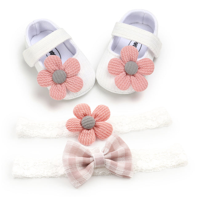 Flower Shoes & Bow Headband Set (6 Colors)