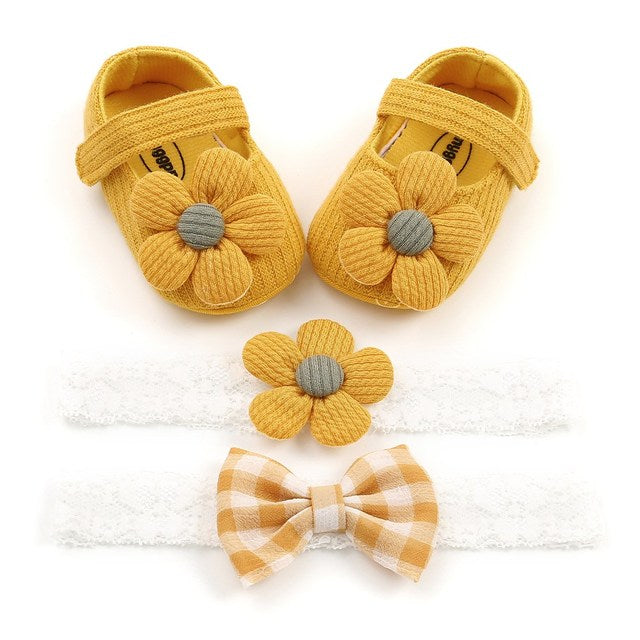 Flower Shoes & Bow Headband Set (6 Colors)