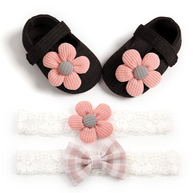 Flower Shoes & Bow Headband Set (6 Colors)
