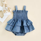 Denim Ruffle Hem Romper Dress