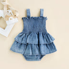 Denim Ruffle Hem Romper Dress
