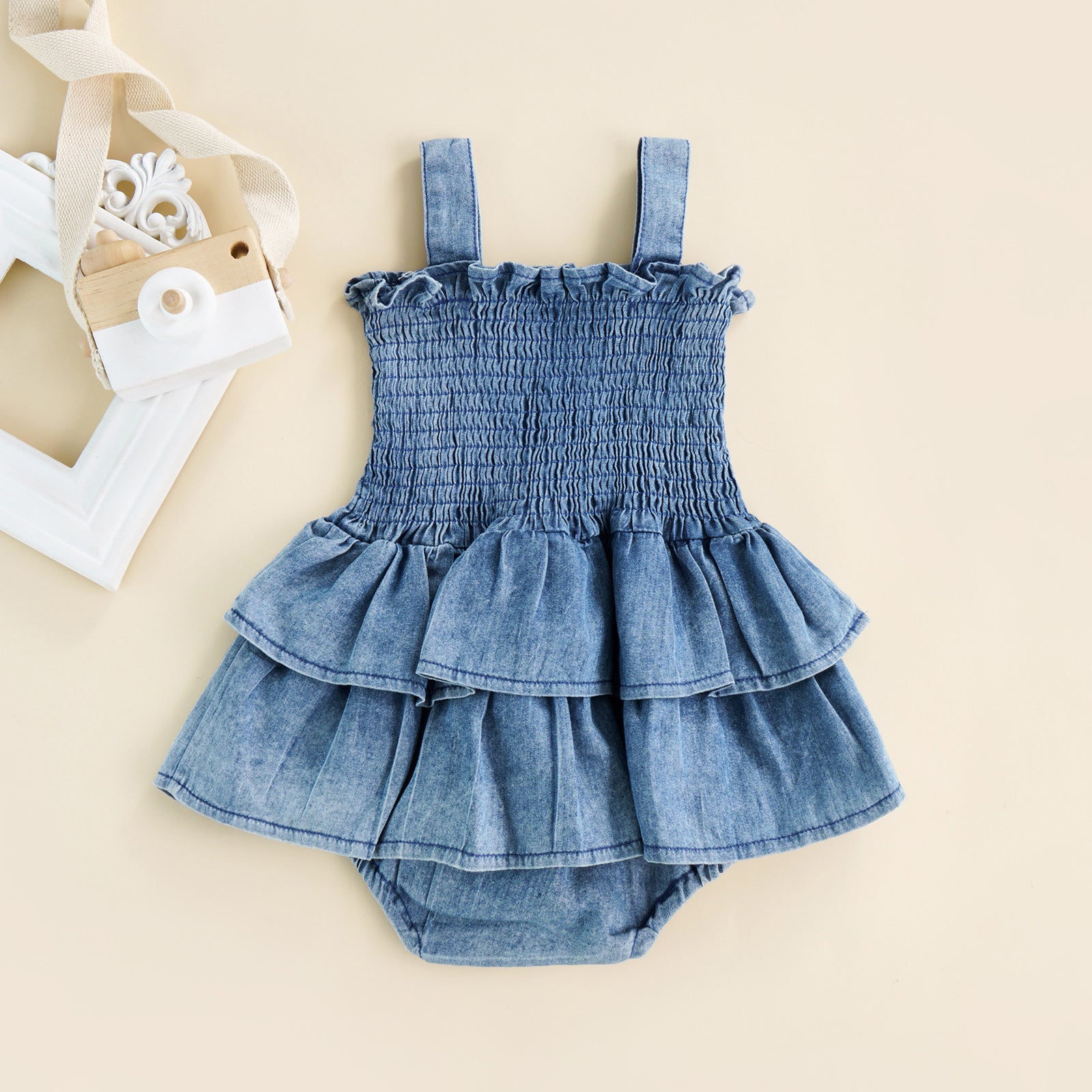 Denim Ruffle Hem Romper Dress