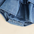 Denim Ruffle Hem Romper Dress