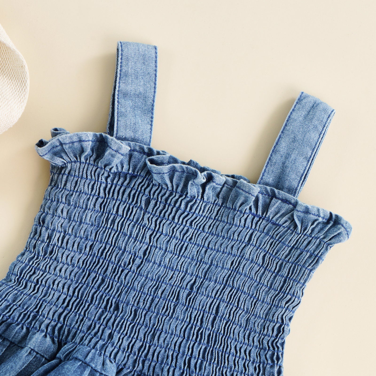 Denim Ruffle Hem Romper Dress