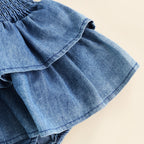 Denim Ruffle Hem Romper Dress