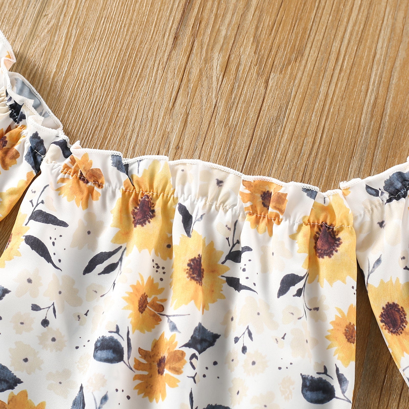 Floral Off Shoulder Onesie with Bell Bottom Jeans