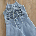 Denim Back Bow Jumpsuit
