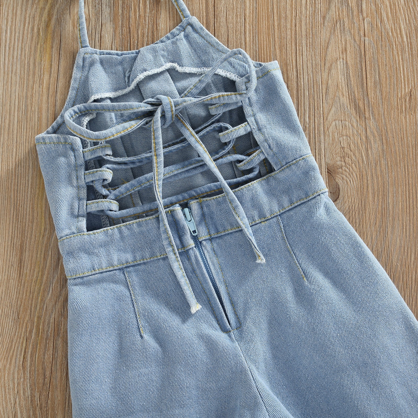 Denim Back Bow Jumpsuit